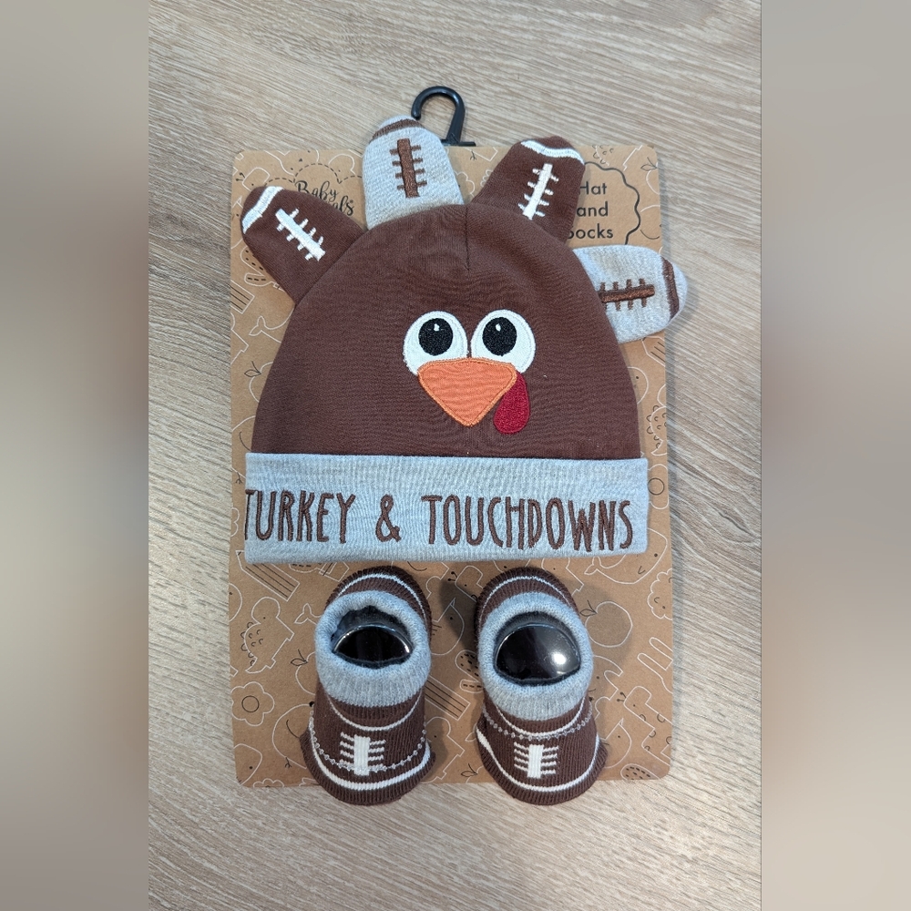 Turkey And Football Hat and Socks Set - Baby Essentials Brown